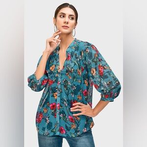 Vibrant Floral Blue Blouse